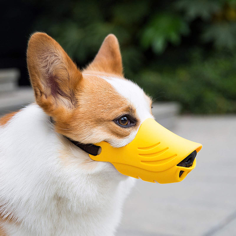 Dog Muzzle, Soft Duck Silicone Mouth Cover with Adjustable Strap for Small Medium Dogs, Best to Prevent Barking, Biting, and Chewing XL Yellow - BeesActive Australia