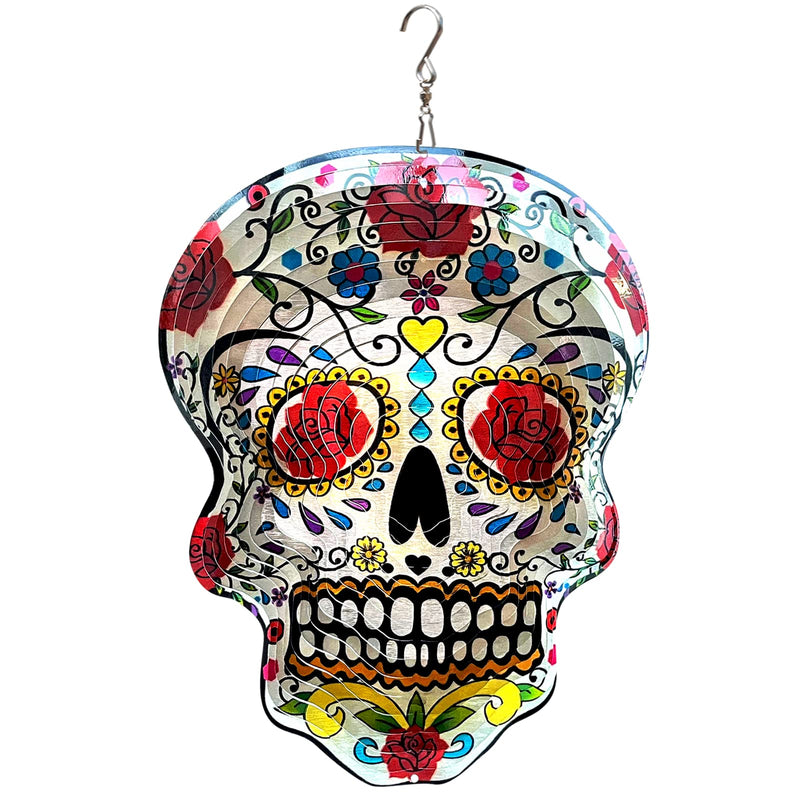 Fonmy Kinetic 3D Metal Garden Wind Spinner Quality Hanging Ornament for Home and Garden 12inch Mandala Rose Sugar Skull Wind Spinners - BeesActive Australia
