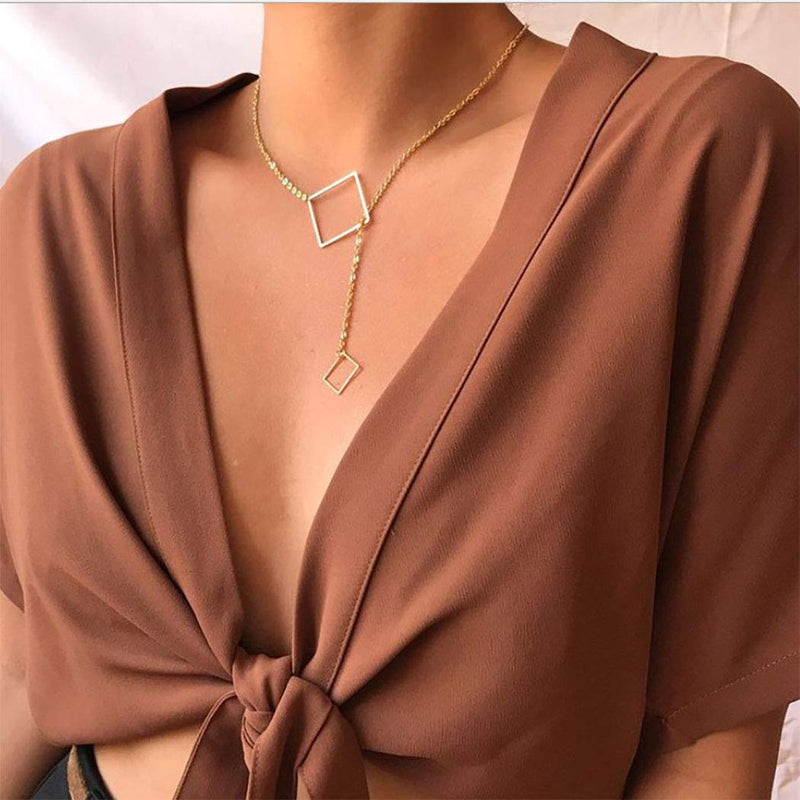 Easedaily Boho Necklaces Gold Square Pendant Short Necklace Chain for Women and Girls - BeesActive Australia