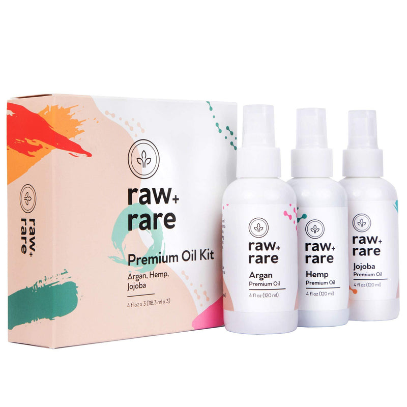 Premium Oil Kit Argan, Hemp Seed and Jojoba Oils Multi-Purpose for Hair, Skin and Massages 4 oz Each Bottle 100% Pure and Responsibly Sourced by Raw Plus Rare - BeesActive Australia