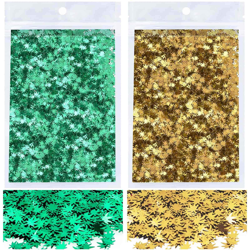 40 Grams Weed Leaf Confetti, Acejoz 2 Bags Marijuana Leaf Glitter Includes Green and Gold Leaf Glitter for Resin, Beauty Make Up, Weed Nail Art and DIY Decoration - BeesActive Australia