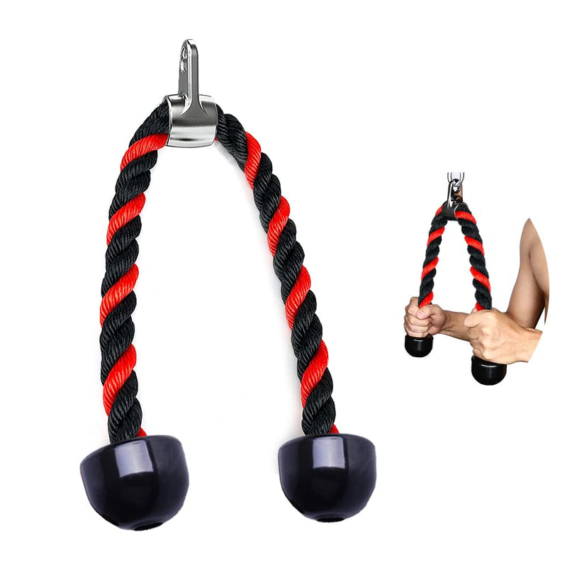 tchrules Universal Tricep Rope Pull Down, 27 Inch Heavy Duty Rope Length, Easy to Grip & Non Slip Cable Workout Exercise Machine Attachment, Suitable for Professional Gyms Black red - BeesActive Australia