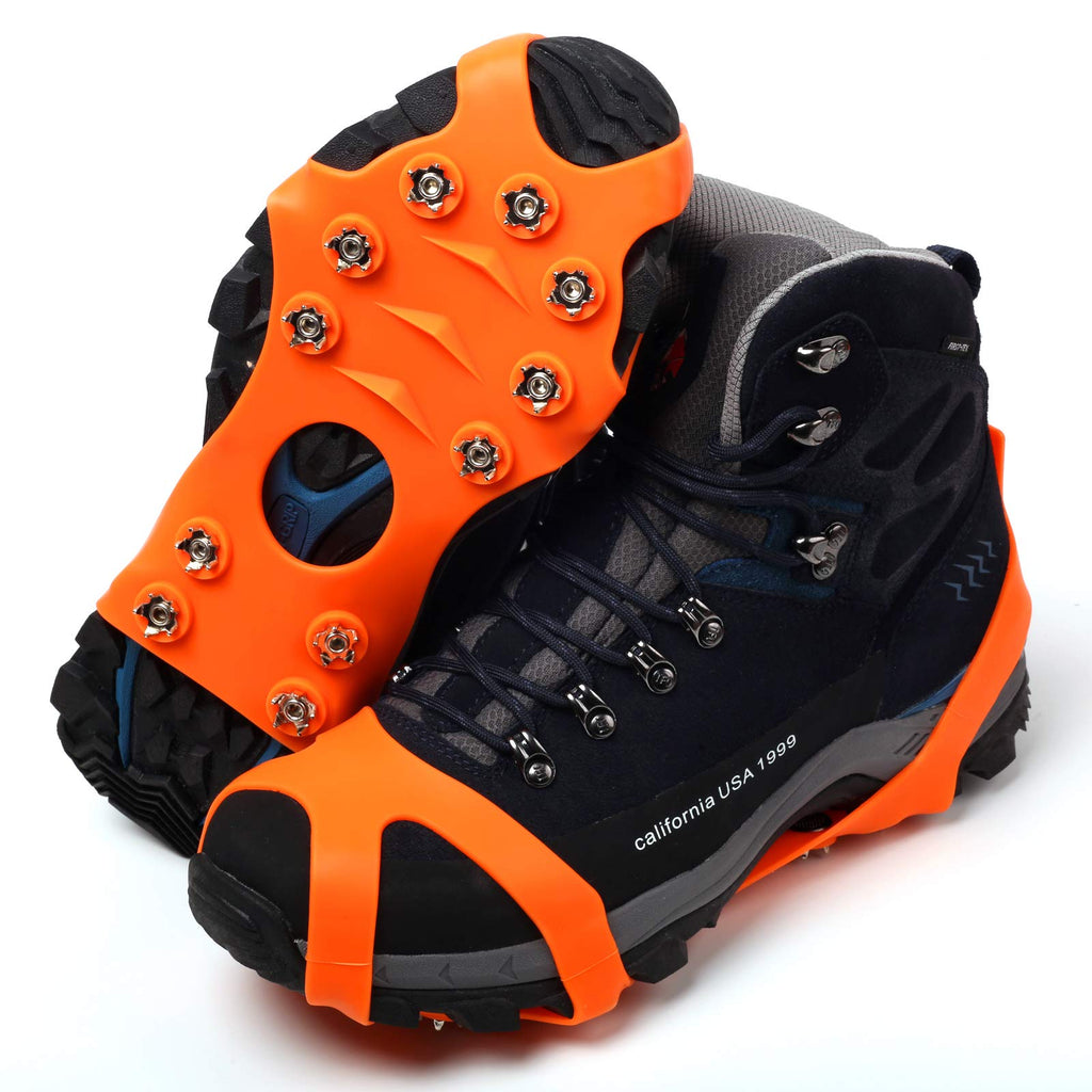 11 Spikes Crampons,Anti-Slip Microspikes, Ice Cleats Grips for Hiking Shoes and Boots, Hiking Fishing Walking Mountaineering Orange Small[US: Men:4-7 Women:7-9/EU:35-38] - BeesActive Australia