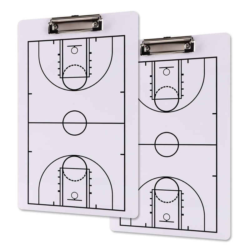 Jucoan 2 Pack Basketball Coach Clipboard, 13-3/4 x 8-3/4 Inch Dry Erase Coaching Board, Double-Sided Full and Haft Court Marker Tactic Board, Coaching Equipment for School Sports Training, Game Plan - BeesActive Australia