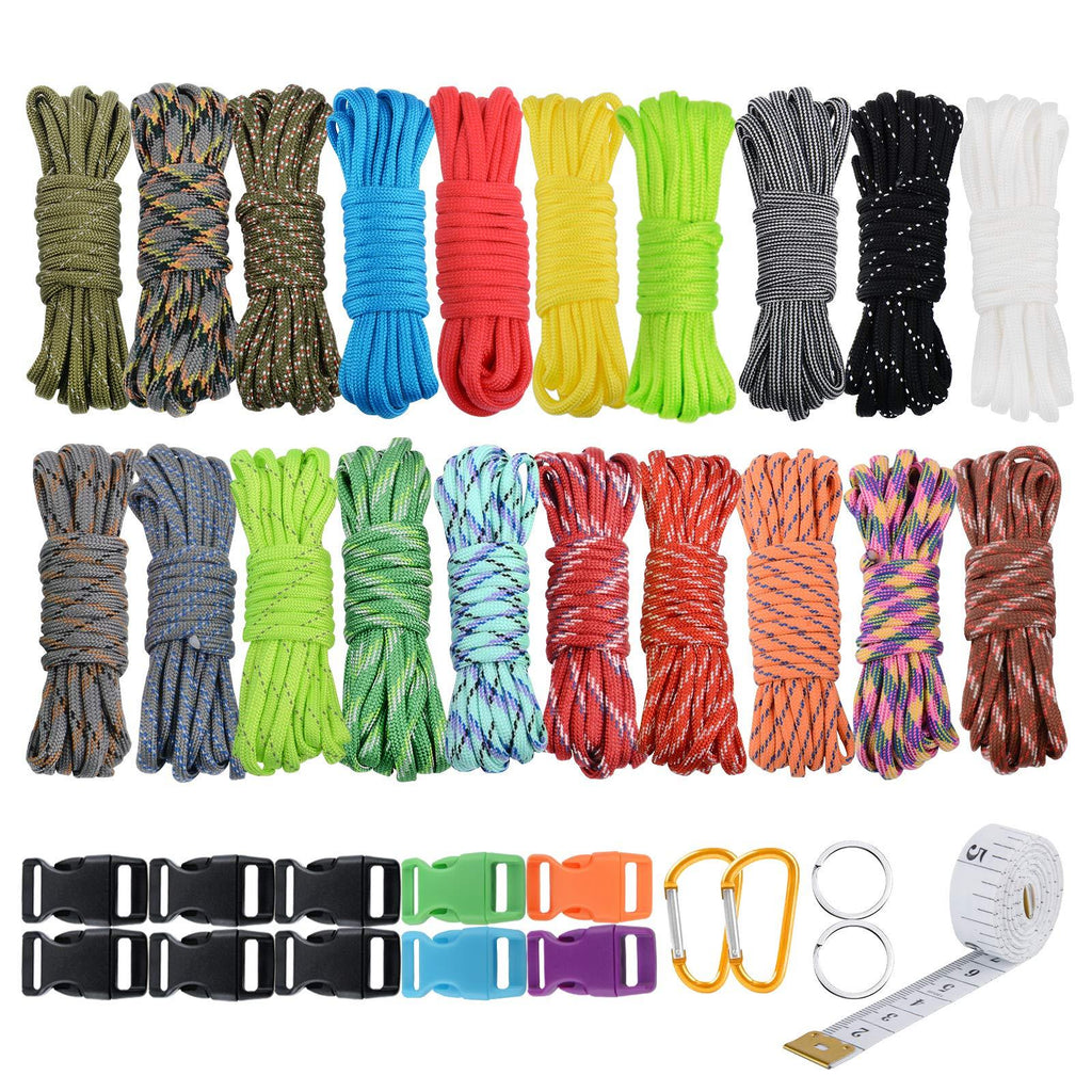 WEREWOLVES 550 Paracord Kit - Survival Parachute Cord DIY Weaving Craft Tool Kit with Buckles, Key Rings, Carabiner, Whistle, Soft Tape Measure CH + H - 200FT - BeesActive Australia
