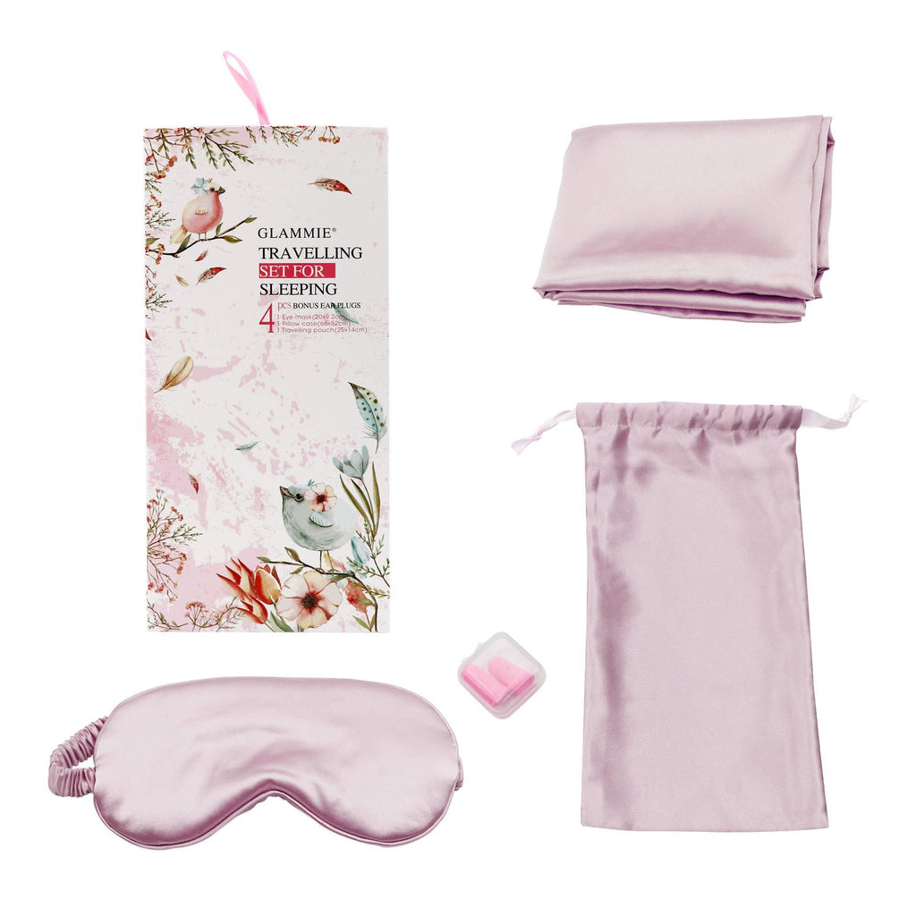 GLAMMIE Satin Pillowcase for Hair and Skin - Pillow Covers with Envelope Closure,Eye Mask Earplugs Set (Pink) Pink - BeesActive Australia