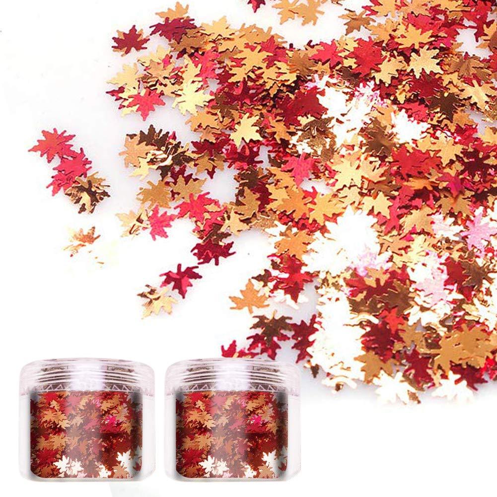 Nail Art Maple Leaf Flake 20gram Glitter Fall Leaves Metallic 3D Maple Leaf Shaped Red Yellow Orange Mixed DIY Decoration Design Spangles Solvent Resistant for Women Girls (2 Pot) - BeesActive Australia