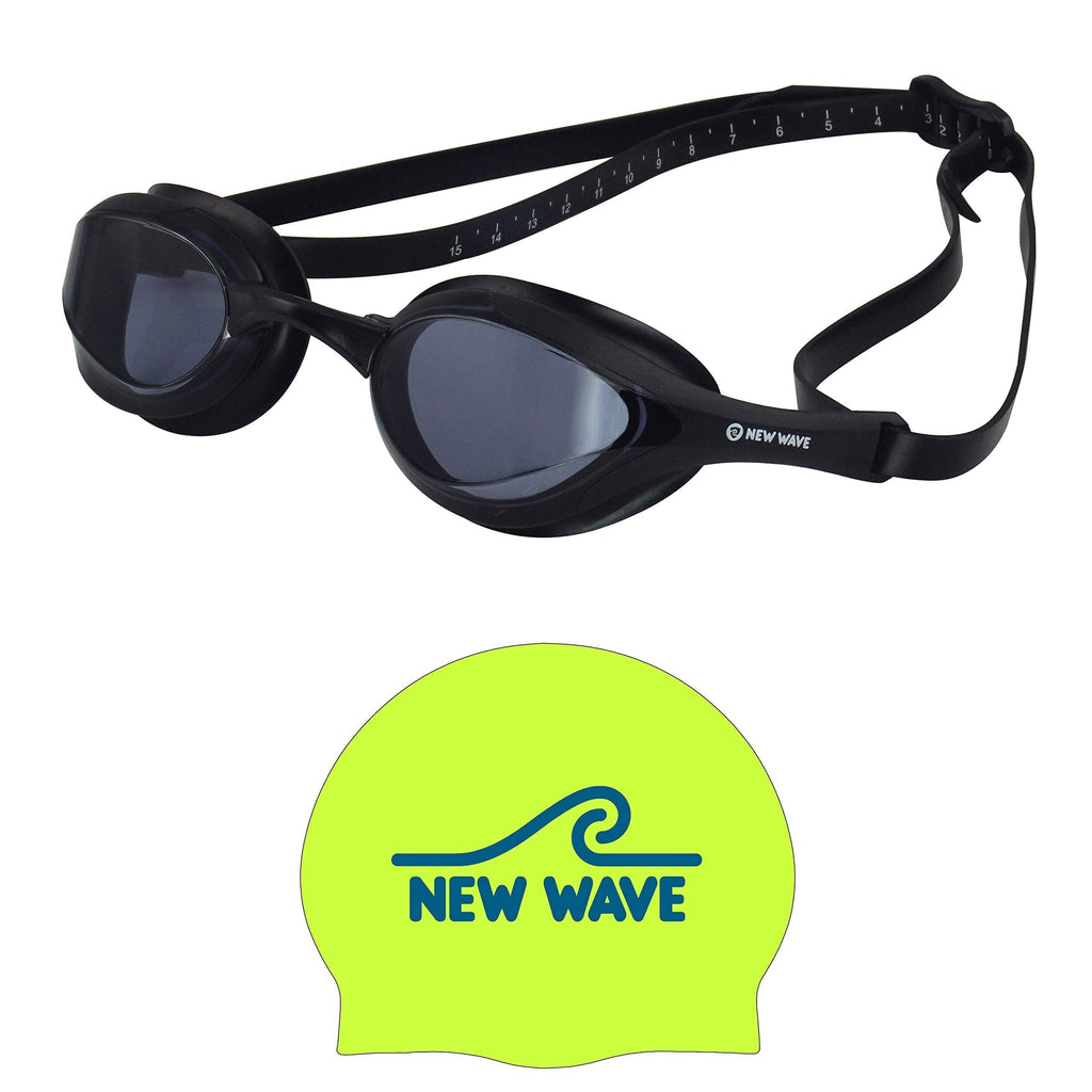 New Wave Fusion Swim Goggles Nightfall and Cap Fluo Green Bundle - BeesActive Australia