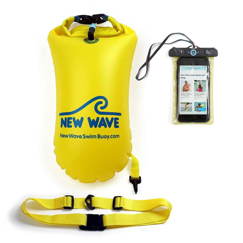 New Wave Swim Buoy PVC 15L Yellow and Phone Pouch Bundle - BeesActive Australia