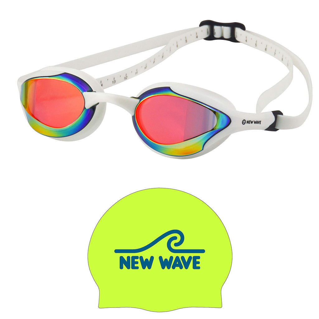 New Wave Fusion Swim Goggles Molten Pearl and Fluo Green Cap - BeesActive Australia