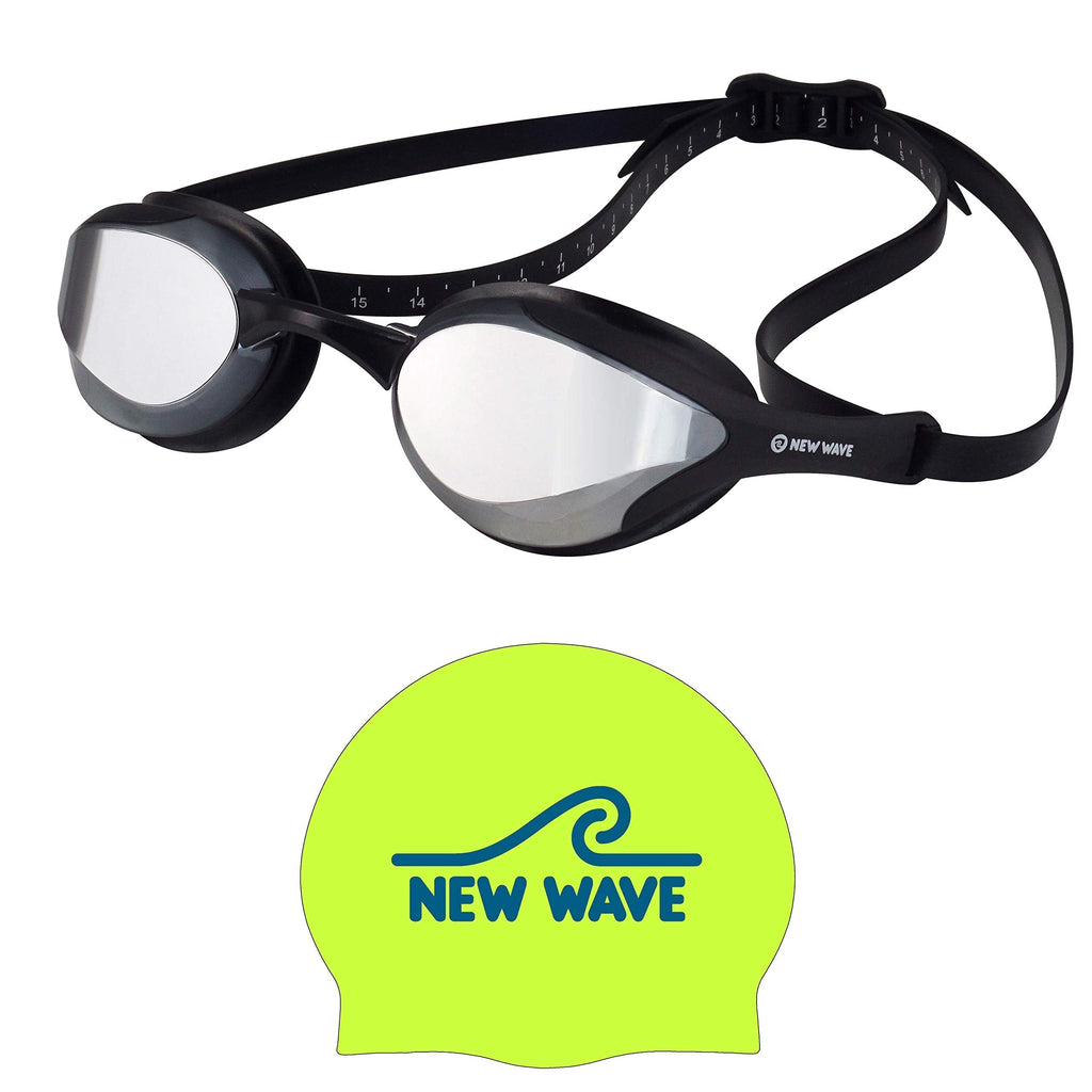 New Wave Fusion Swim Goggles Silver Rush and Fluo Green Cap Bundle - BeesActive Australia