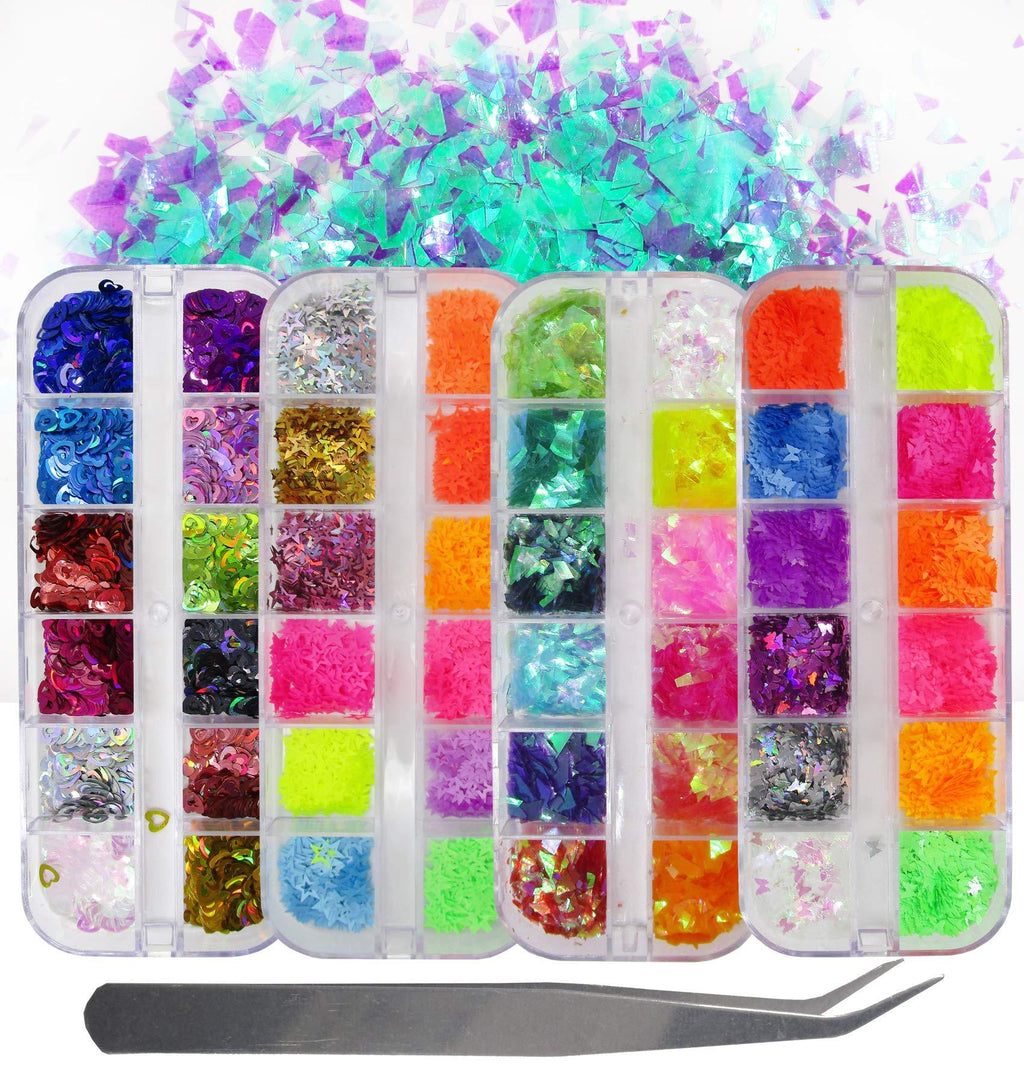 Fluorescence Butterfly Star Nail Glitter Sequins Mixed Holographic Heart Irregular Chunky Glitter Flakes Paillette Festival Rave Cosmetic Crafts Resin Accessories Tips Decor (Butterfly Star Heart) Butterfly Star Heart - BeesActive Australia