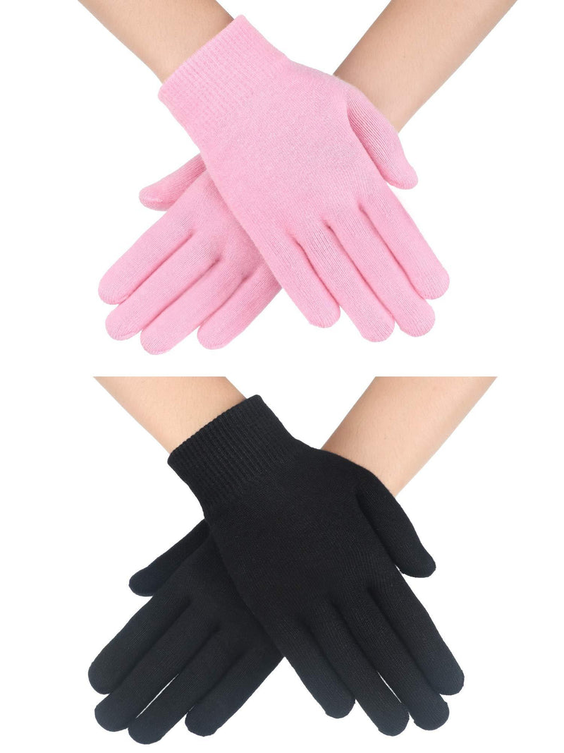 2 Pairs Moisturizing Gloves Soft Moisture Gloves Moisturizing Sleeping Gloves for Dry Rough and Cracked Hands, Black and Pink - BeesActive Australia