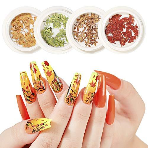 Maple Leaf Fall Nail Art Stickers 3D Maple Leaves Wood Pulp Chips Flakes Autumn Thin Nails Art Sequins 4 Boxes/Set (TYPE A) TYPE A - BeesActive Australia