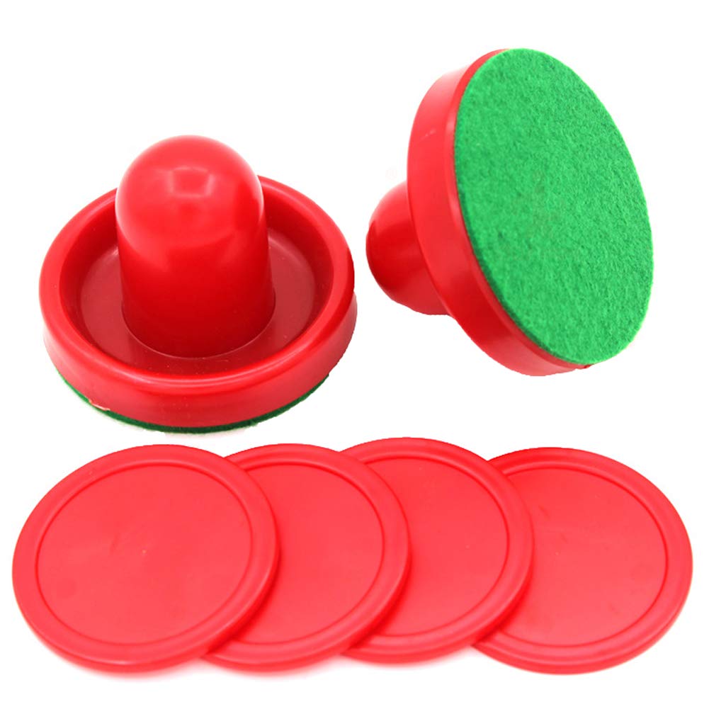 lasenersm 1 Set Mini Air Hockey Pushers and Air Hockey Pucks Great Goal Handles Pushers Goal Handles Paddles Replacement Accessories for Game Tables 60 MM, Red(2 Strikers, 4 Pucks) - BeesActive Australia