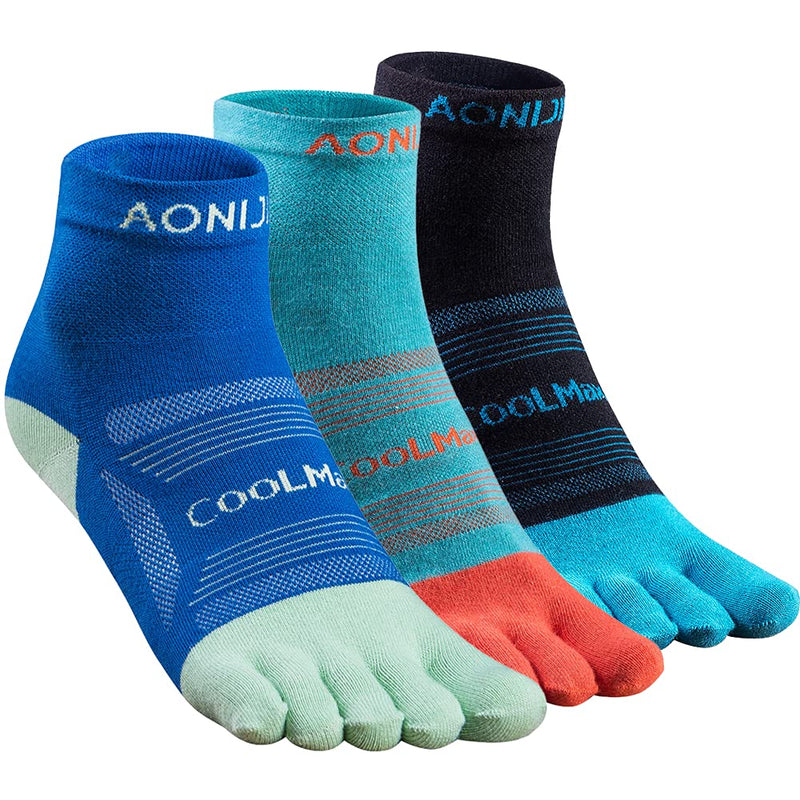 AONIJIE Toe Socks for Men and Women High Performance Athletic Running Toe Socks B# 3 Pairs/Black, Lake Blue, Blue Large - BeesActive Australia