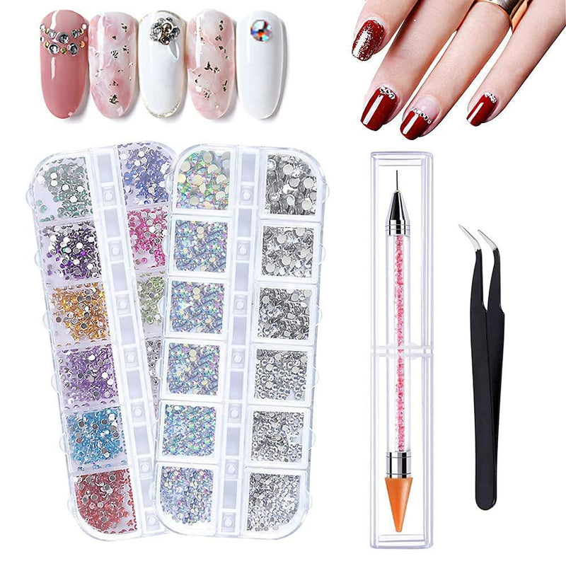 Pimoys 3940pcs Flat Back Gems Rhinestones for Nails,Nail Jewels Crystals Clear Rhinestones and Art Rhinestones with Pick Up Tweezer and Rhinestone Picker Dotting Pen for Nails/Face/Craft - BeesActive Australia