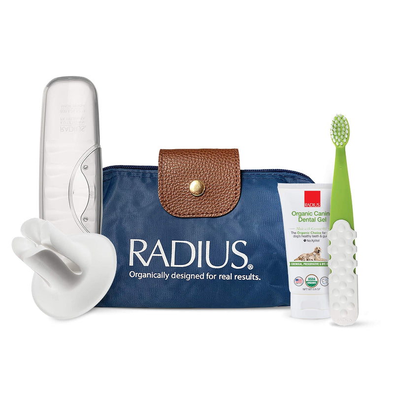 RADIUS Organic Pet Deluxe Oral Care Kit Canine Toothbrush With Organic Canine Toothpaste White Toothbrush Holder Clear Critter Case Blue Travel Bag, 1 Count - BeesActive Australia
