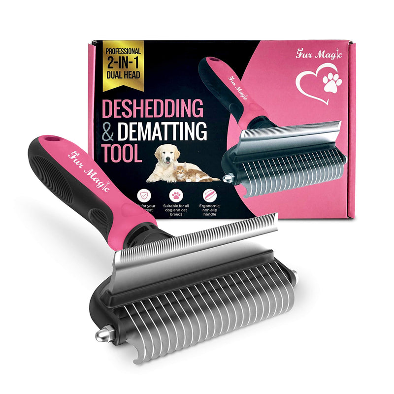 Fur Magic Deshedding and Dematting Tool, 2 Sided Pet Grooming Brush for Deshedding, Mats and Tangles Removing for Dogs and Cats with Long, Medium and Short Hair Pink - BeesActive Australia