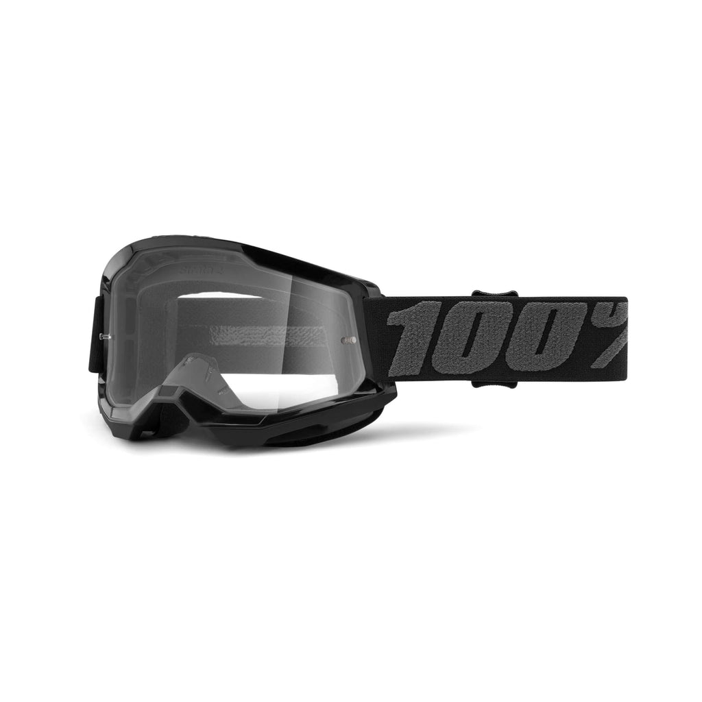 100% Strata 2 Motocross & Mountain Biking Goggles - MX and Mountain Bike Racing Protective Eyewear Black Clear Lens - BeesActive Australia