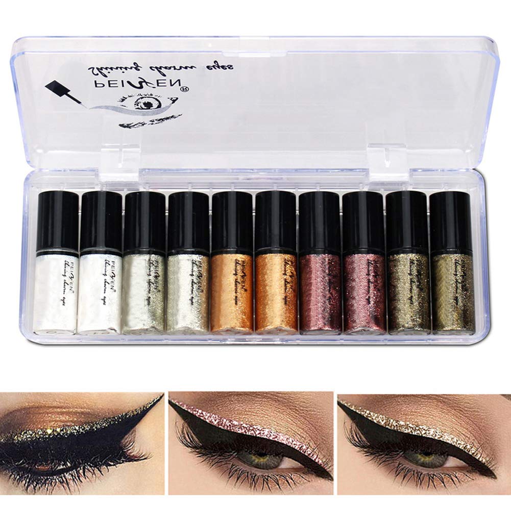 Onkessy Glitter Liquid Eyeliner Eye Shadow Set,Metallic Shimmer Glitter Eyeshadow,Waterproof Smudgeproof Long Lasting Luminous Eyeliner Eye Shadow - BeesActive Australia