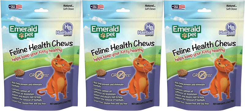 Emerald Pet 3 Pack of Hairball Feline Health Chews, 2.5 Ounces Each, Grain-Free, Made in The USA - BeesActive Australia