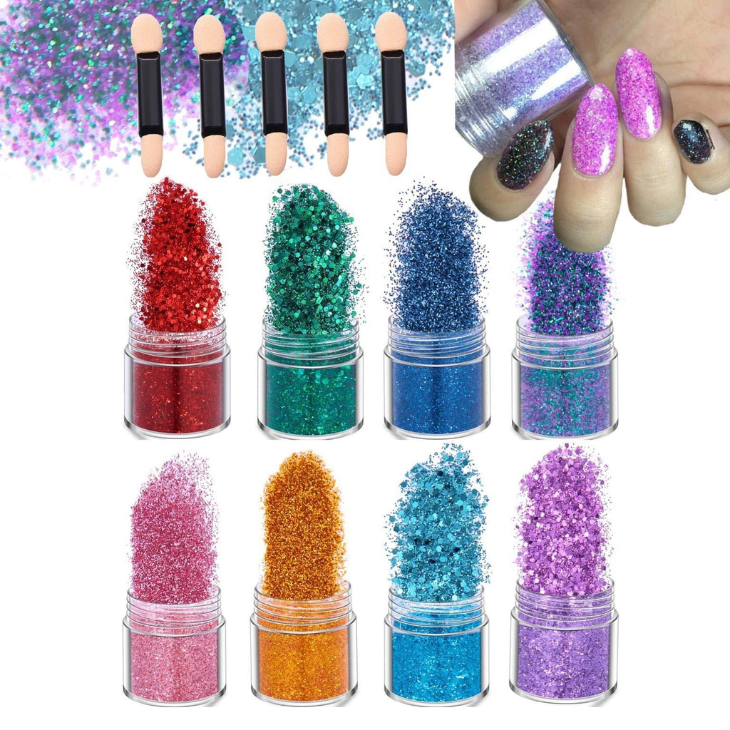 IDALL Nail Art Glitter Powder - 8 Boxes Mixed Color Acrylic Nails Powder with 1mm Hexagon Glitter Sequins Manicure Paillette Perfect DIY Decoration for Nail Cosmetic Body Festival Party B - BeesActive Australia