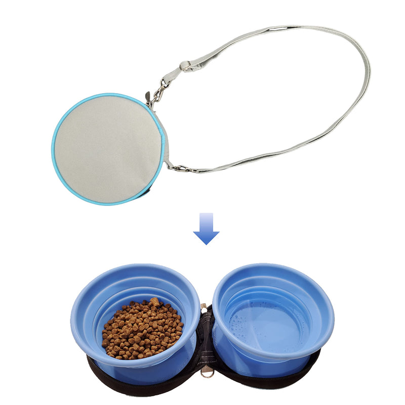 SeacPro Portable Collapsible Foldable Expandable Double Large Silicone Pet Dish Bowls with Carabiner & Shoulder Strap, for Travel, Hiking and Camping, Feeding Dogs Cats with Food and Water - BeesActive Australia