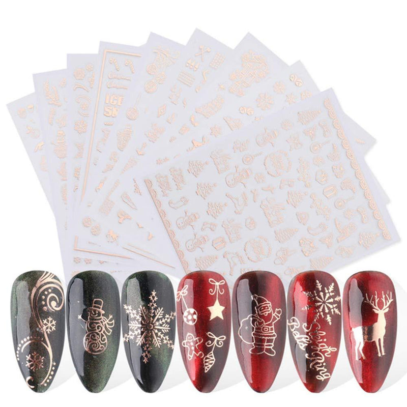 Christmas 3D Nail Art Stickers Laser Xmas Nail Decals Snowflake Elk Leaf Snowman Santa Tree Candy Winter Self Adhesive Nail Stickers New Year Charms Nail Supplies DIY Decorations 9 Sheets RoseGold - BeesActive Australia