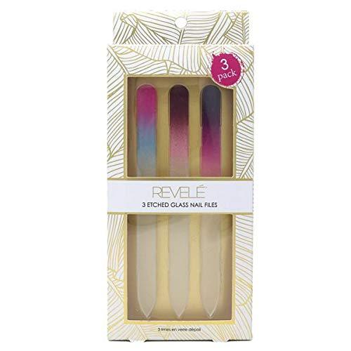 REVELÉ 3 Crystal Glass Nail File - Professional Double Sided Etched Crystal Nail File Set For Nail Art & Nail Care Alternative To Metal Nail files Emery Boards & Buffer (Gold Leaf) Gold Leaf - BeesActive Australia