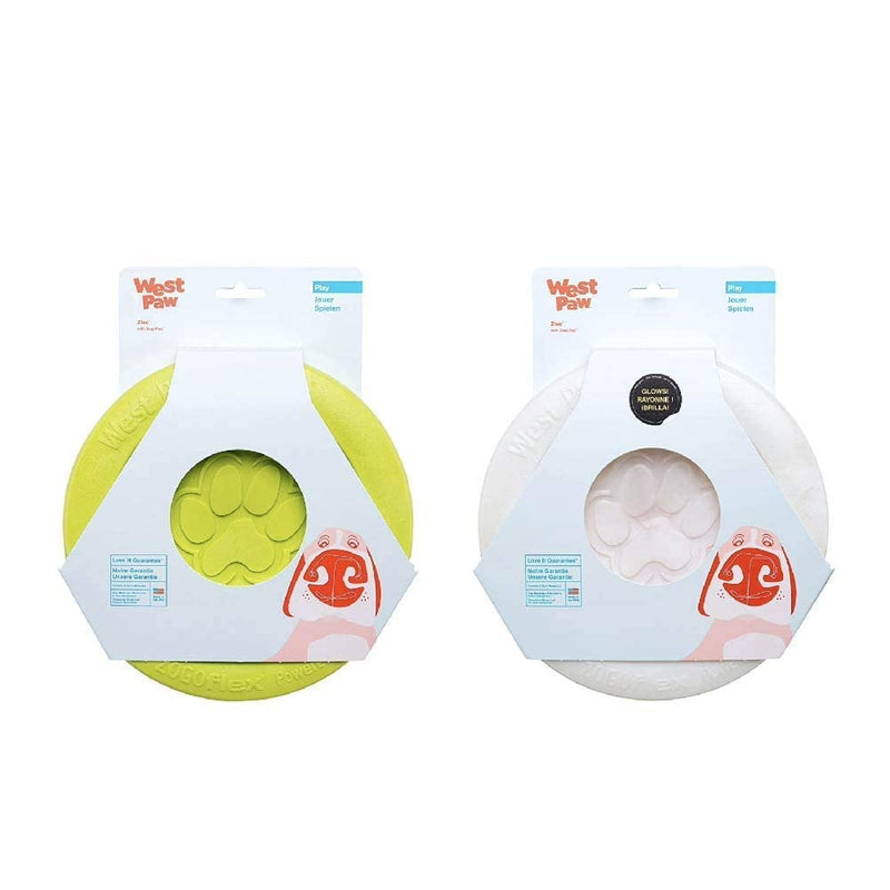 West Paw 2 Zogoflex Zisc Dog Frisbees (Large, Glow and Large, Granny Smith) – Lightweight, Floatable Dog Frisbees for Fetch, Tug of War, Catch, Play – Doubles as Food/Water Bowl - BeesActive Australia