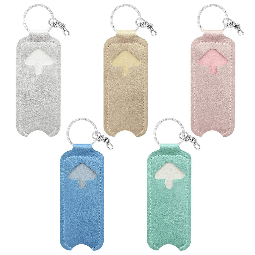 Clip-on Sleeve Chapstick Key Chain Holder Leather Lip Balm Keychain Shiny Pouch, 5 Packs Fashion Lipstick Case Holder Lip Balm Holder with Key Ring, Portable Gift for Women Girls - BeesActive Australia
