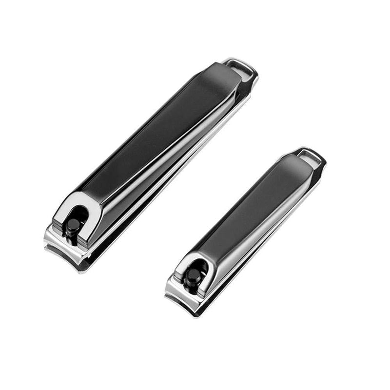 Nail Clippers Set, Professional Nail Clippers with Fingernails & Toenails Clippers & Nail File 3 in 1 Sharp Nail Cutter for Thick Nails for Men Women Kids, Set of 2 with Iron Case, Arc Curved Blade Black 2PCS - BeesActive Australia