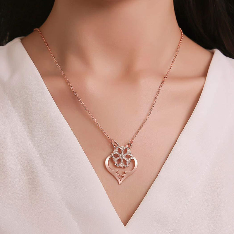 TseanYi Snowflake Flower Pendant Necklace Rose Gold Heart Love Necklace Choker Cubic Zirconia CZ Necklace Chain Jewelry for Women and Girls (Rose Gold) - BeesActive Australia