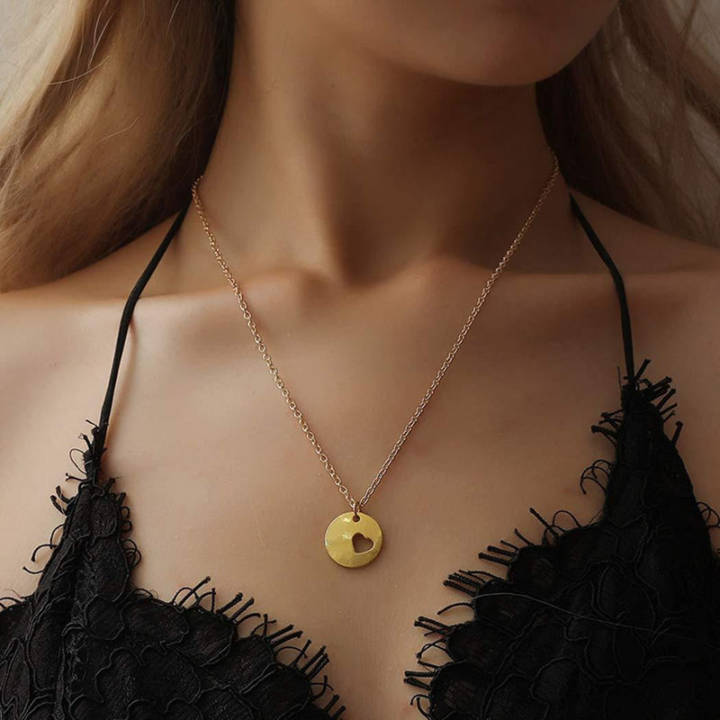 TseanYi Heart Cutout Necklace Choker Minimal Hollow Heart Collar Necklace Gold Coin Pendant Necklaces Jewelry for Women and Girls (Gold) - BeesActive Australia