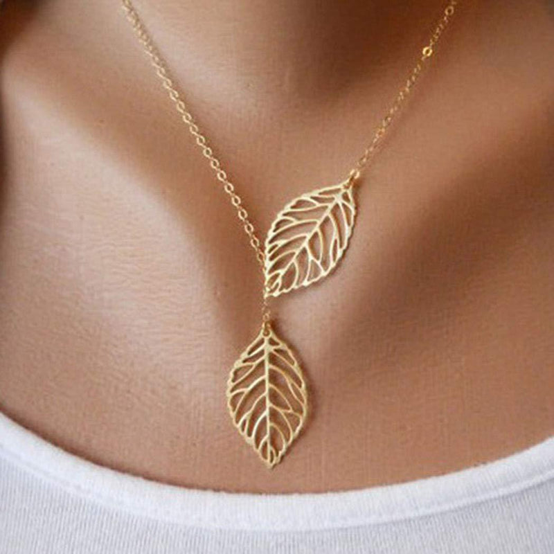 TseanYi Leaf Y Necklace Gold Filigree Leaf Lariat Necklace Chain Vintage Chain Necklaces Jewelry for Women and Girls (Gold) - BeesActive Australia