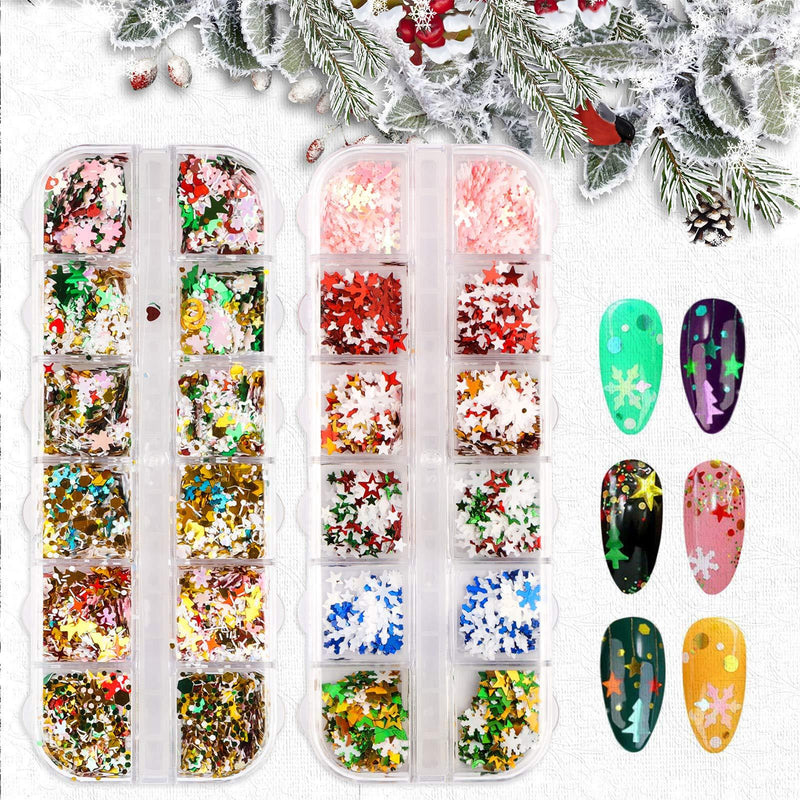 24 Boxes 3D Snowflake Winter Nail Sequins - Snowflake Nail Glitter Manicure, Xmas Nail Art Stickers for Winter, Nail Stickers for Holiday Party - BeesActive Australia