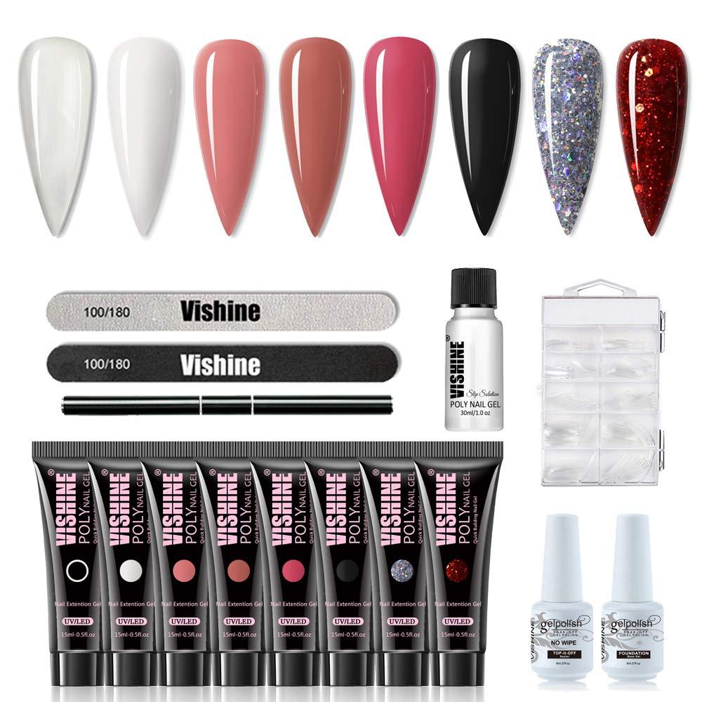 Vishine Poly Nail Extension Gel Kit, Pink Nail Enhancement Builder Gel with Slip Solution All-in-one French Nail Art Design Beginner Kit #04 - BeesActive Australia