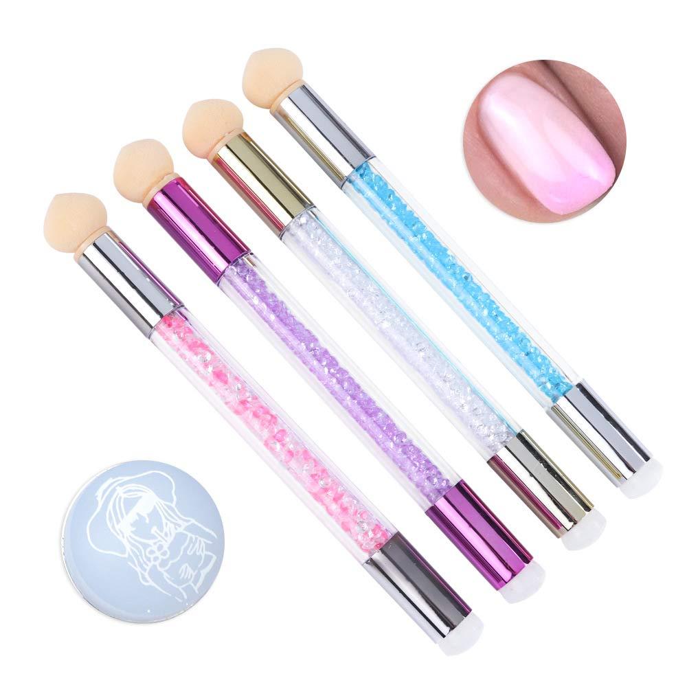 BornBeauty Double Head Nail Art Brush Pen with Bloming Sponge and Silicone Head for Stamping Mini Printing UV Gel Brush Rhinestone Manicure Tools 4-in-1 - BeesActive Australia
