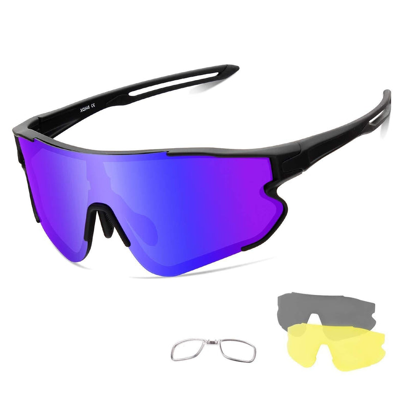 Xiyalai Cycling Sports Sunglasses,Polarized Sports Sunglasses for Men Women,with 3 Interchangeable Lenses,Baseball Running Fishing Golf Black/Blue - BeesActive Australia