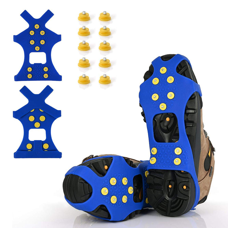 XYZLH Ice Cleats, Ice Grips Traction Cleats Grippers Non-Slip Over Shoe/Boot Rubber Spikes Crampons with 10 Steel Studs Crampons + 10 Extra Replacement Studs Blue Small - BeesActive Australia