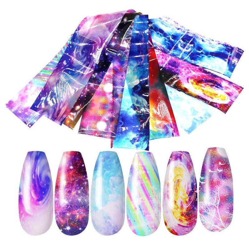 Nail Foil Galaxy Gradient Rainbow Nail Sticker Starry Sky Stars Nail Decal Holographic DIY Manicure Nail Tips Wraps Foil Transfer Adhesive Glitters Acrylic Decoration Universe Mountain Series - BeesActive Australia