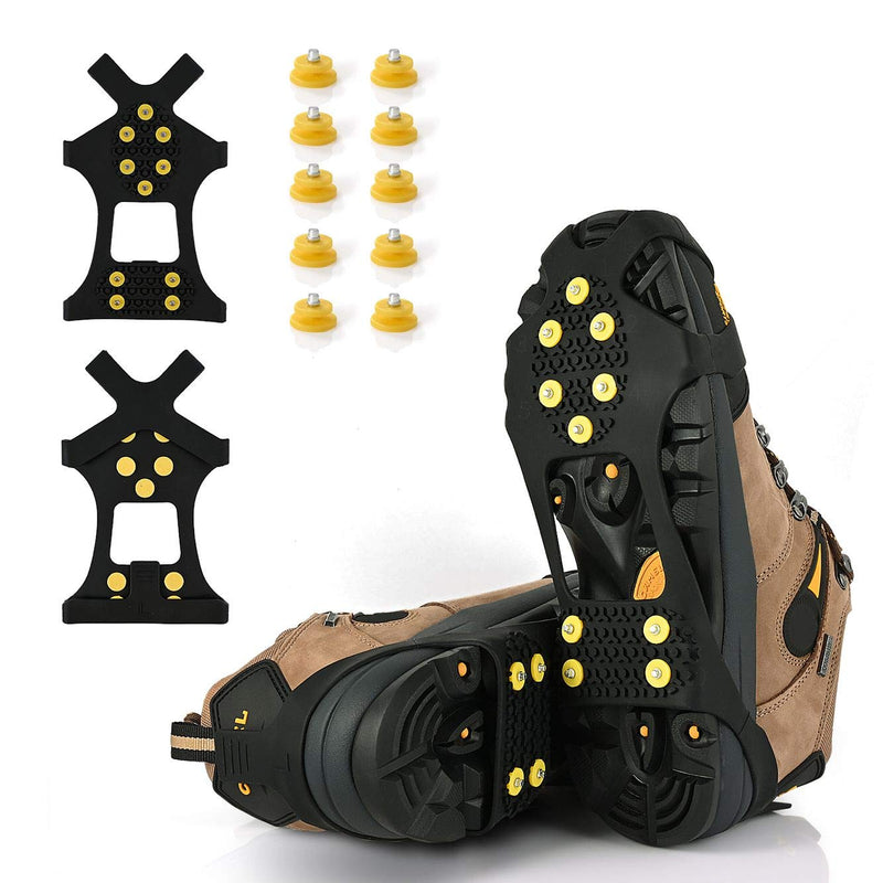 XYZLH Ice Cleats, Ice Grips Traction Cleats Grippers Non-Slip Over Shoe/Boot Rubber Spikes Crampons with 10 Steel Studs Crampons + 10 Extra Replacement Studs Black Small - BeesActive Australia