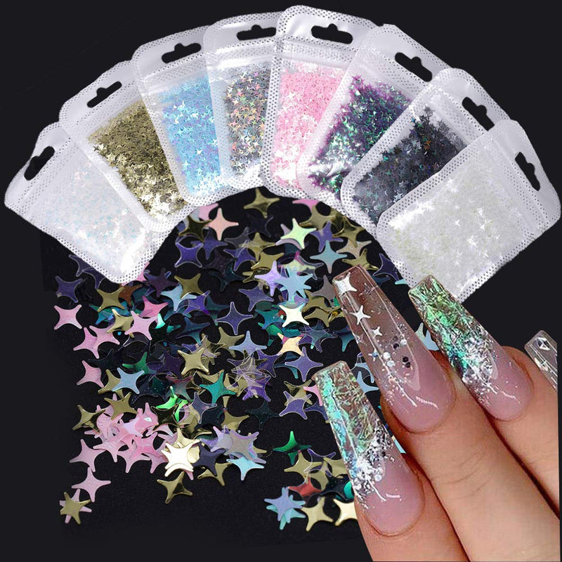 Houchu 8 Pack Irregular Ultra-thin Star Nail Sequins Holographic Glitter Flakes Nail Art Decoration DIY Decor - BeesActive Australia