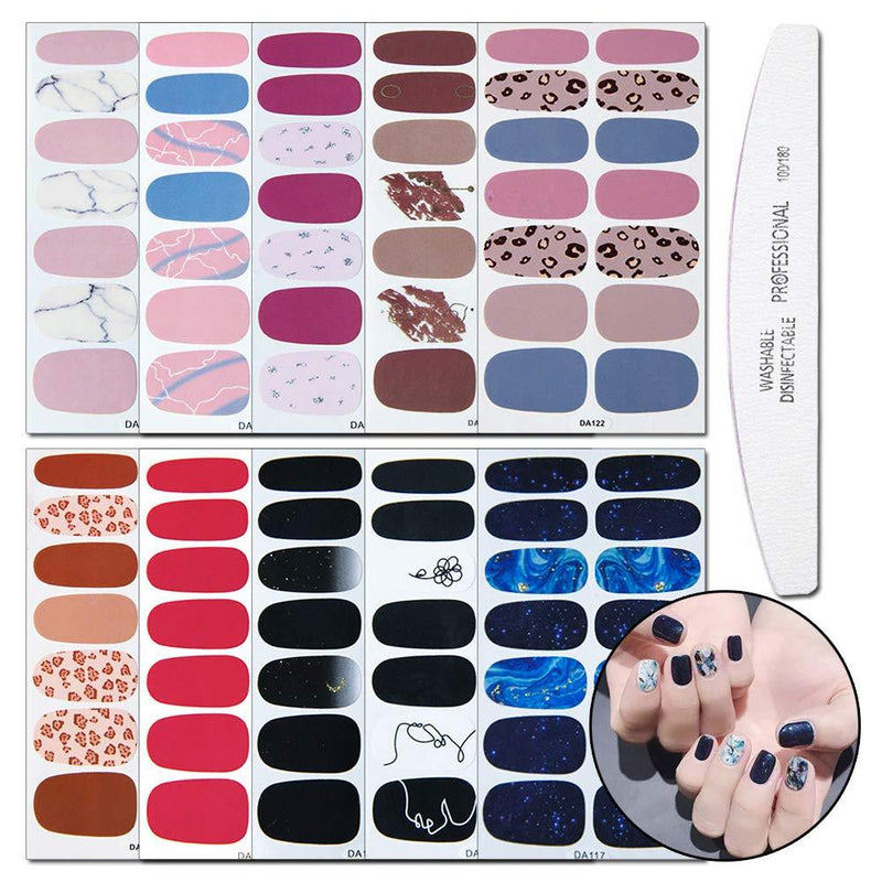 WOKOTO 10 Sheets Adhesive Nail Polish Strips With 1Pc Nail File Leopard Print Nail Wraps Stickers Decals Tips Manicure Accessories KIT3 - BeesActive Australia