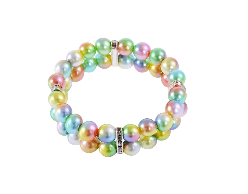 PET SHOW Small Dog Necklace Two Rows Elastic Faux Pearl with Rhinestone Cat Puppy Rabbit Jewelry Grooming Accessories Medium Multi-colored - BeesActive Australia