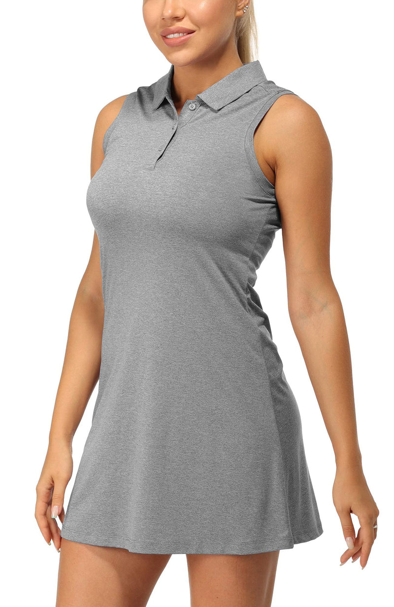 icyzone Tennis Polo Dress for Women, Golf Running Workout Athletic Tank Dresses Medium Grey - BeesActive Australia