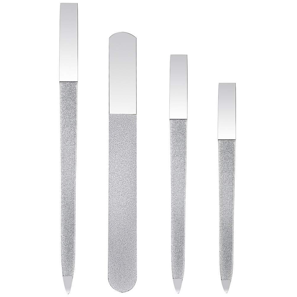 4 Pcs Stainless Steel Diamond Nail File Set, Metal Double Side Nail File Kit Professional Fingernails Toenails File Manicure Nail Tools for Salon Home and Travel Nail Care (5.9Inch) - BeesActive Australia