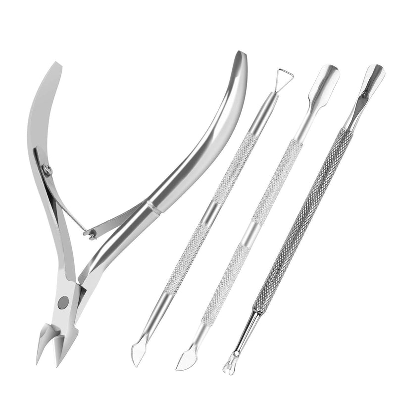 4 Pcs Metal Nail Cuticle Trimmer with Cuticle Pusher and Cutter, Professional Cuticle Remover Tool Kit, Cuticle Cutter Set, Cuticle Nippers, Cuticle Clippers for Women, Manicure Pedicure Tool YLYL - BeesActive Australia