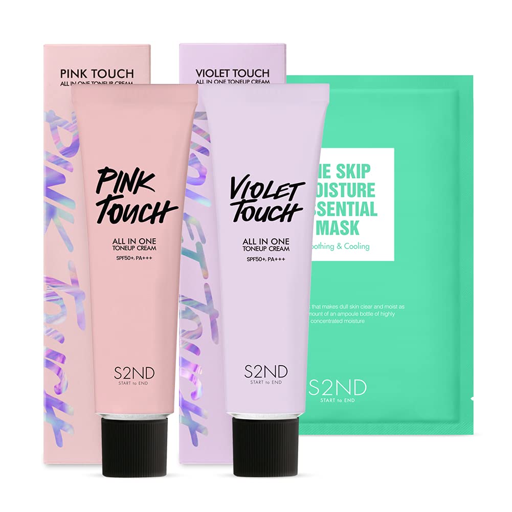 [S2ND] 1+1 All In One Toneup Cream SPF50+,PA+++, Foundation Primer, All-in one -Sunscreen + Makeup Base + Primer + Moisturizer (Pink+Violet Touch) Pink+Violet Touch - BeesActive Australia